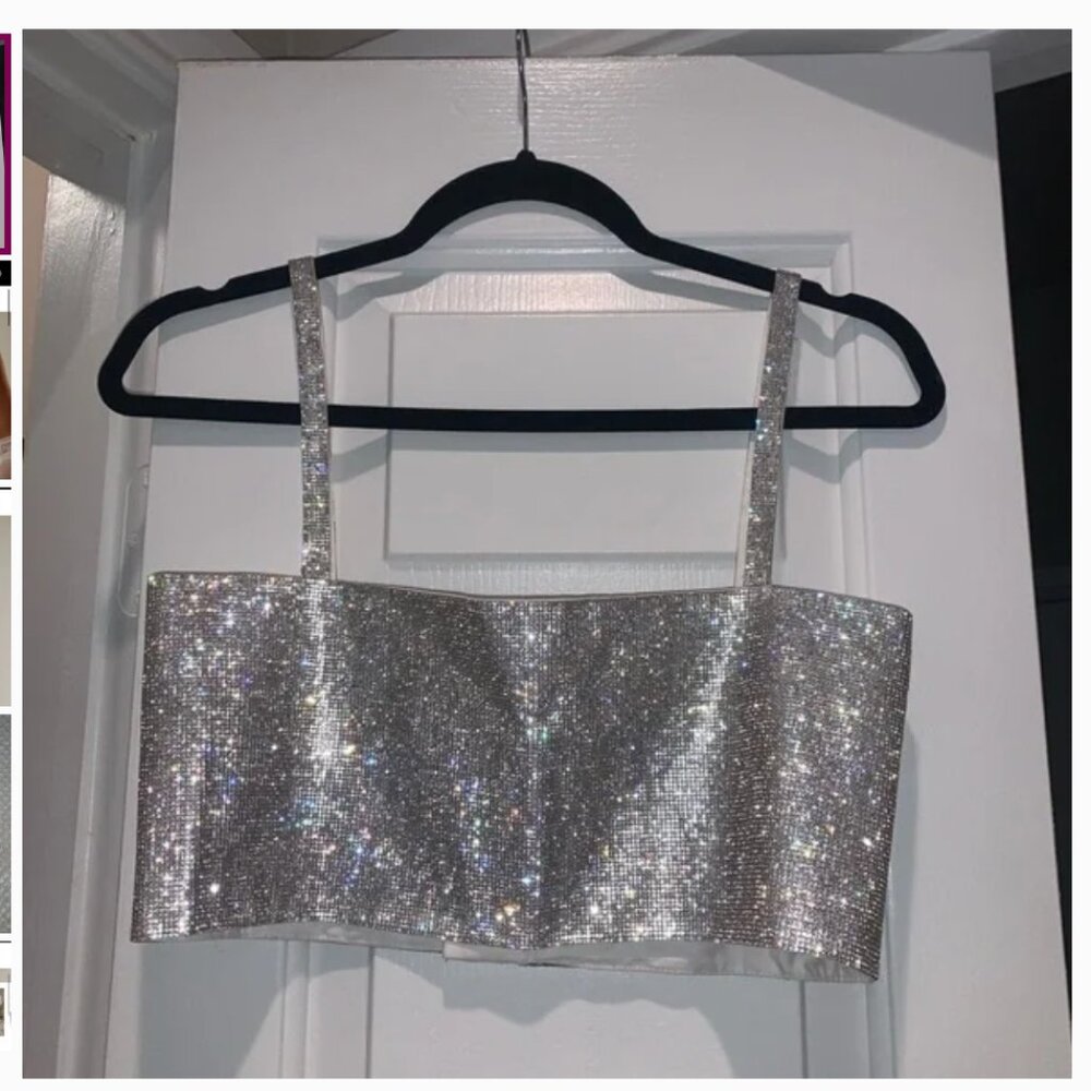 12th Tribe Shira Silver Rhinestone Crop Top